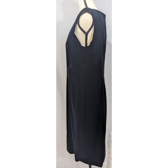 Vintage Jaeger Hong Kong Navy Sleeveless Sheath Dress Lined Back Zip Classic M L - Picture 6 of 8